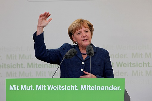 Angela Merkel während ihrer Rede in Grimma
